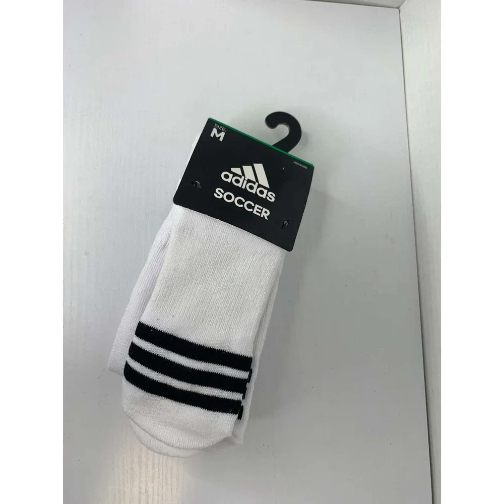 Adidas Soccer Cushioned 3-Stripe Crew Socks Size M White Black